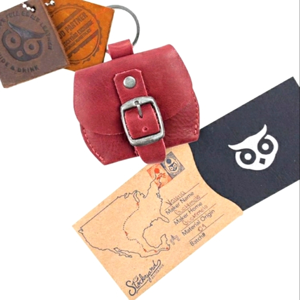 HIDE & DRINK Red Leather Keychain Pouch NWOT.